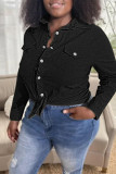 Black Fashion Casual Solid Patchwork Turndown Collar Long Sleeve Regular Denim Jacket