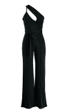 Black Sexy Solid Hollowed Out One Shoulder Straight Jumpsuits