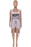 Pink Fashion Casual Letter Print Basic O Neck Sleeveless Two Pieces