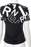 Black Fashion Print Patchwork O Neck T-Shirts