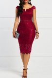 Red Fashion Sexy Solid Patchwork O Neck Sleeveless Dress