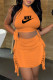 Orange Fashion Casual Print Tassel O Neck Sleeveless Two Pieces