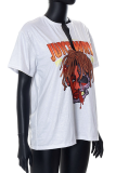 White Fashion Print Patchwork V Neck T-Shirts