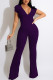 Purple Casual Solid Patchwork V Neck Straight Jumpsuits