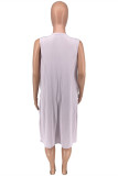 Pink Fashion Casual Letter Print Basic O Neck Sleeveless Two Pieces