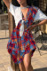 Multicolor Casual Street Print Bandage Patchwork Asymmetrical V Neck Short Sleeve Two Pieces