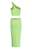 Purple Sexy Solid Patchwork One Shoulder Sleeveless Two Pieces