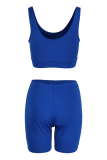 Blue Vacation Solid Patchwork Square Collar Sleeveless Two Pieces