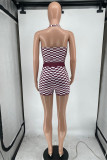 Red Sexy Casual Plaid Print Backless Halter Sleeveless Two Pieces