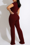 Grey Casual Solid Patchwork V Neck Straight Jumpsuits