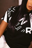 Black Fashion Print Patchwork O Neck T-Shirts