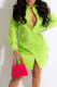 Fluorescent Green Casual Solid Bandage Patchwork Buckle Turndown Collar Shirt Dress Dresses