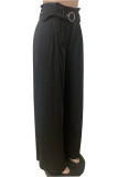White Fashion Casual Solid Patchwork Regular High Waist Trousers