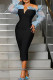 Black Fashion Sexy Solid Patchwork Slit Off the Shoulder Long Sleeve Dresses