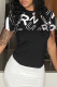 Black Fashion Print Patchwork O Neck T-Shirts