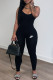 Black Fashion Street Print Letter Spaghetti Strap Jumpsuits