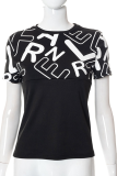 Black Fashion Print Patchwork O Neck T-Shirts