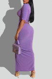 Purple Fashion Casual Solid Bandage Patchwork Slit V Neck Half Sleeve Two Pieces