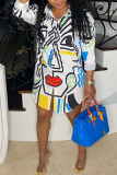 White Fashion Casual Print Patchwork Turndown Collar Shirt Dress