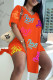 Orange Fashion Casual Letter Print Slit V Neck Short Sleeve Two Pieces