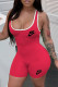 Red Fashion Casual Print Letter U Neck Rompers