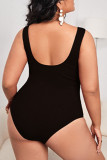 Black Fashion Sexy Solid Hollowed Out Backless O Neck Plus Size Swimwear Three-piece Set (With Paddings)