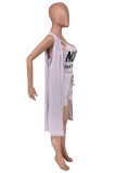 Pink Fashion Casual Letter Print Basic O Neck Sleeveless Two Pieces