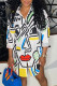 White Fashion Casual Print Patchwork Turndown Collar Shirt Dress
