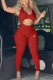 Red Fashion Casual Print Hollowed Out V Neck Jumpsuits