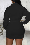 White Casual Solid Patchwork Asymmetrical V Neck Shirt Dress Dresses(Without Belt)