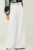 White Fashion Casual Solid Patchwork Regular High Waist Trousers