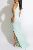 Purple Fashion Sexy Solid Patchwork Slit Turndown Collar Sleeveless Dress