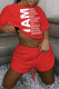 Red Fashion Casual Letter Print Basic O Neck Short Sleeve Two Pieces
