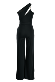 Black Sexy Solid Hollowed Out One Shoulder Straight Jumpsuits