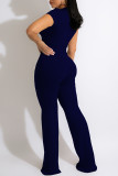 Grey Casual Solid Patchwork V Neck Straight Jumpsuits