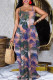 Purple Fashion Sexy Print Backless Spaghetti Strap Long Dress