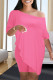 Pink Fashion Casual Solid Asymmetrical Oblique Collar Half Sleeve Two Pieces