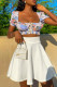 White Fashion Sexy Print Patchwork Square Collar Short Sleeve Two Pieces