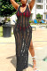 Black Sexy Solid Hollowed Out Patchwork Slit Swimwears Cover Up