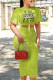 Green Fashion Casual Letter Print Fold O Neck Short Sleeve Two Pieces
