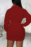 White Casual Solid Patchwork Asymmetrical V Neck Shirt Dress Dresses(Without Belt)