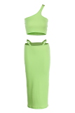 Purple Sexy Solid Patchwork One Shoulder Sleeveless Two Pieces
