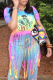 Pink Fashion Patchwork Tassel Tie-dye O Neck T-Shirts