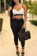 White Fashion Sportswear Letter Patchwork Spaghetti Strap Sleeveless Two Pieces