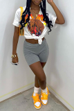 White Fashion Print Patchwork V Neck T-Shirts