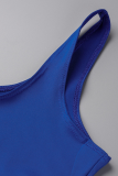 Blue Vacation Solid Patchwork Square Collar Sleeveless Two Pieces