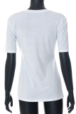 White Fashion Print Slit V Neck T-Shirts