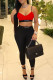 Red Fashion Sportswear Letter Patchwork Spaghetti Strap Sleeveless Two Pieces