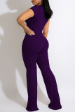 Grey Casual Solid Patchwork V Neck Straight Jumpsuits