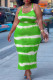 Green Sexy Striped Print Spaghetti Strap Straight Plus Size Dresses(Without Belt)